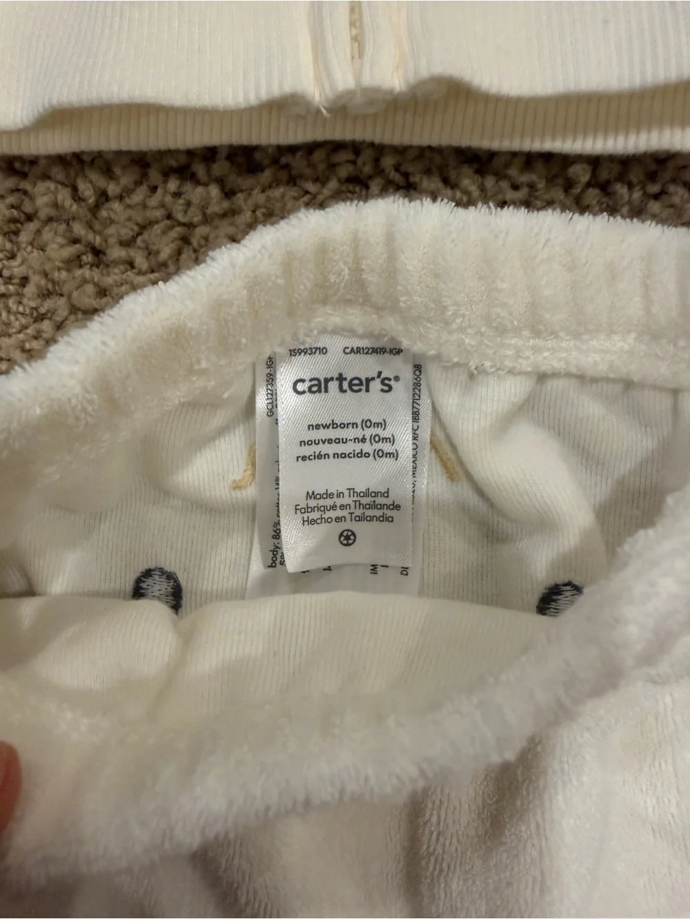 Carter’s Newborn Cream Terry Cloth Cotton Duck Zip-Up Hoodie & Sweatpants